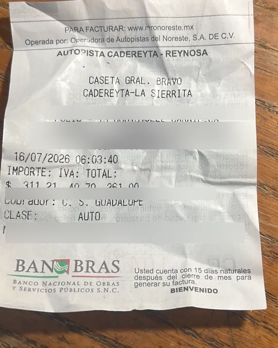 Ticket de caseta con el NRU señalado