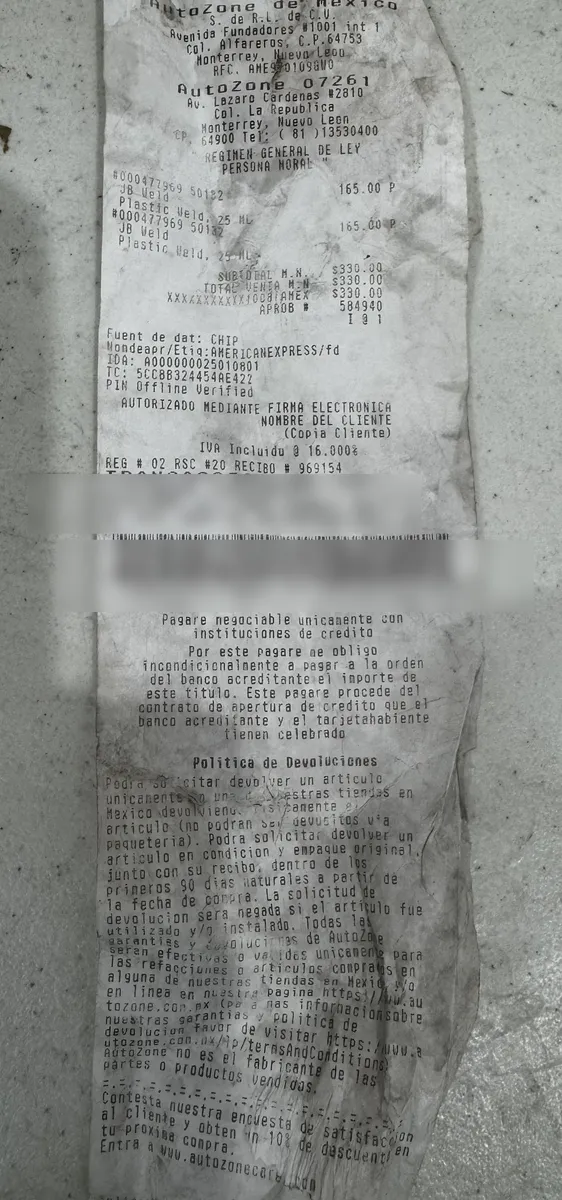 Ticket de ejemplo publicado por el portal de AutoZone