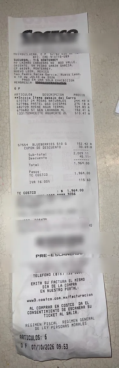 Ticket de ejemplo publicado por el portal de Costco