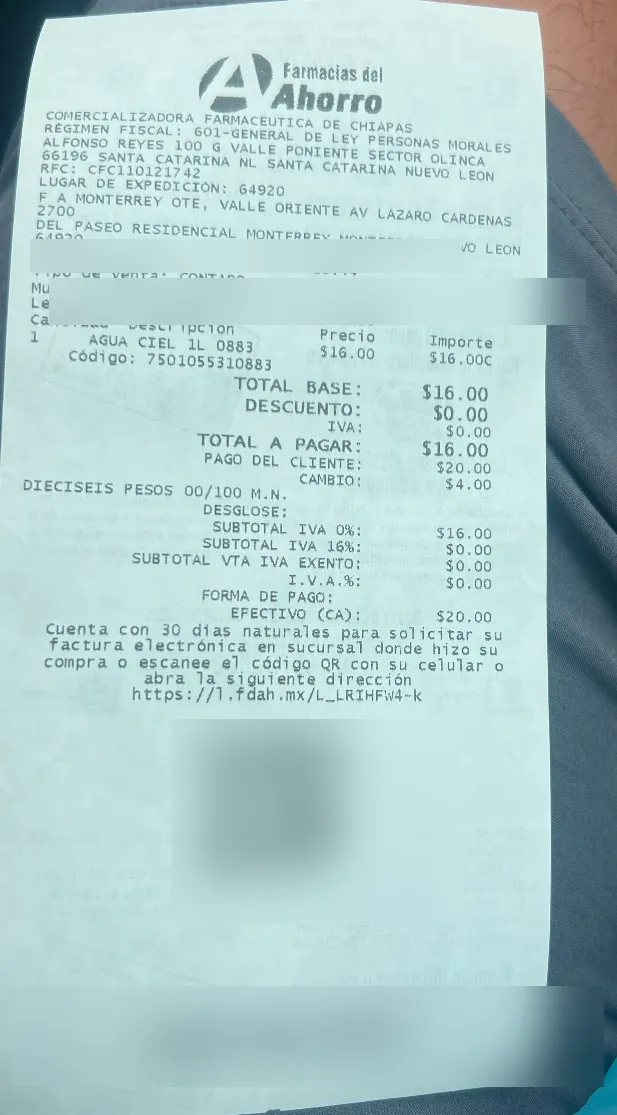 Ticket de ejemplo publicado por el portal de Farmacias del Ahorro