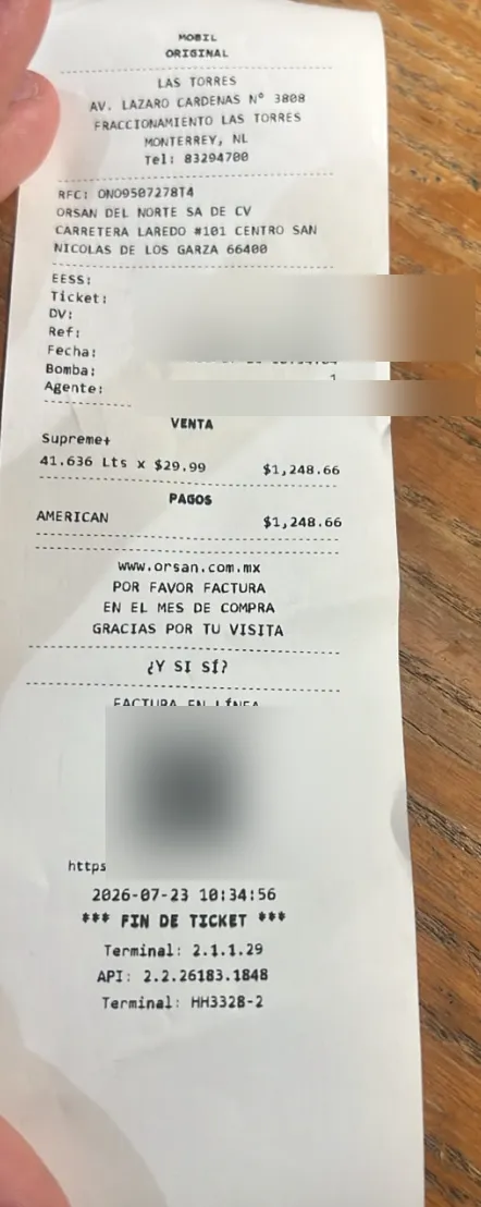 Ticket de ejemplo publicado por el portal de Gasolineras Orsan