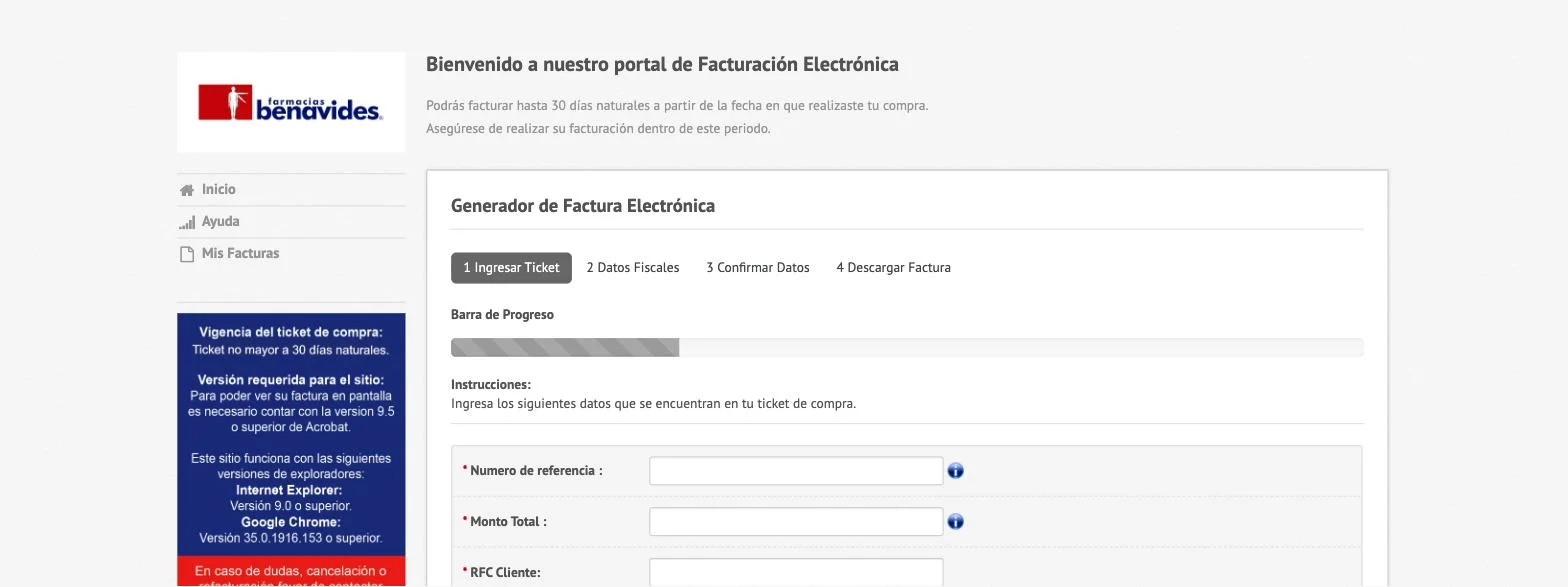 Portal de facturación — captura real