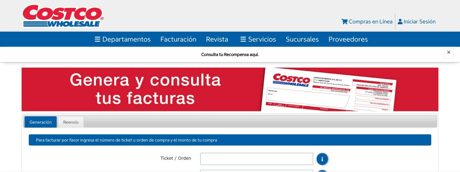 Portal de facturación — captura real