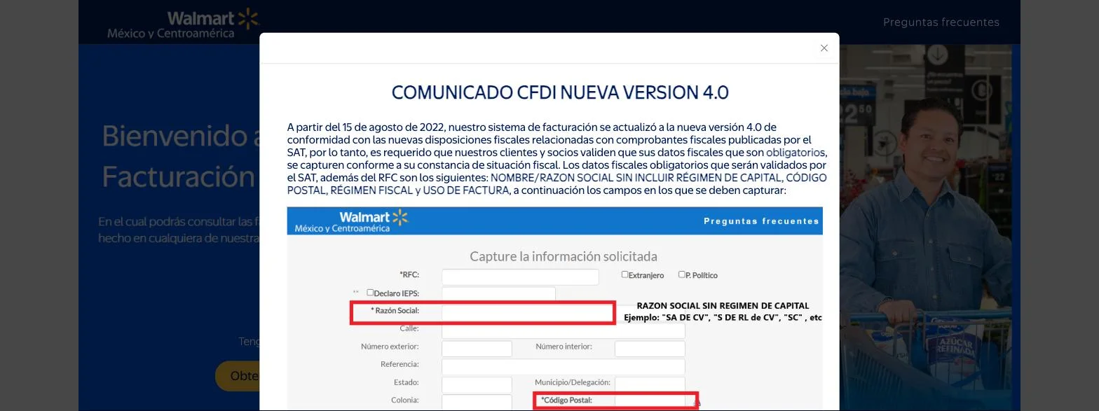 Portal de facturación — captura real